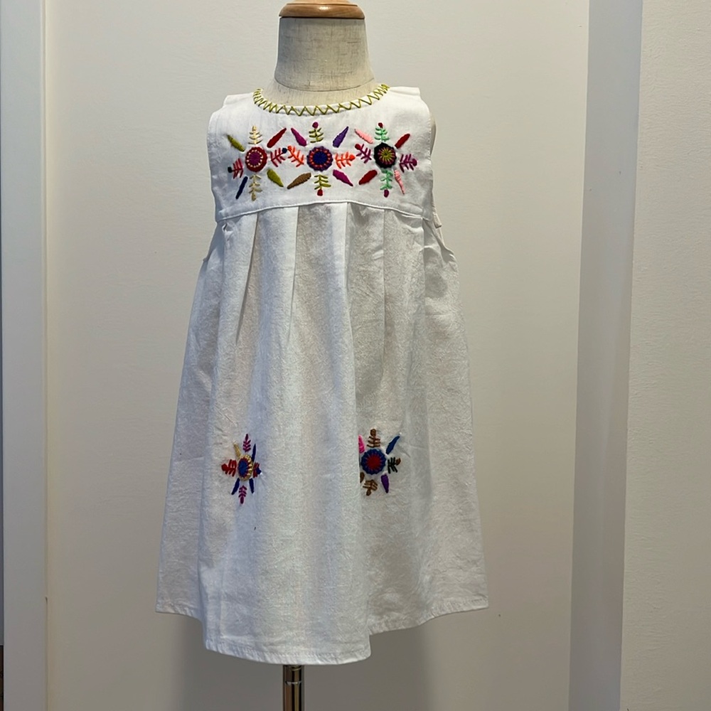 Girls’ Hand-Embroidered Cotton Sundress White Size 4